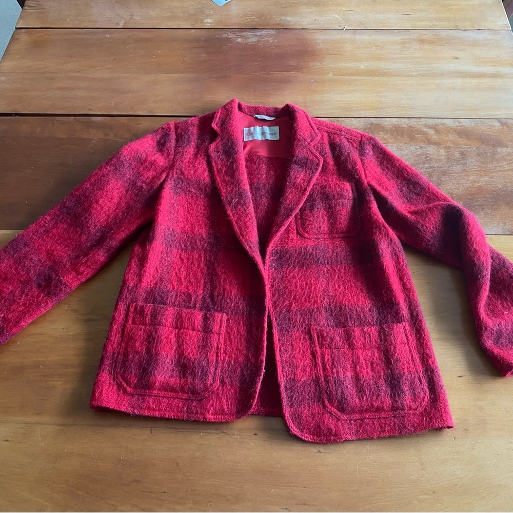 Mohair Wool Blend Red Plaid Blazer Jacket Academia Preppy Heritage Fuzzy Vintage